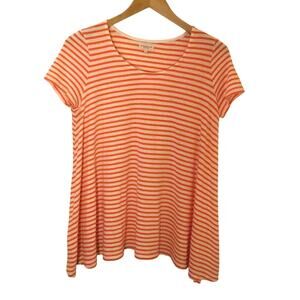 Demylee Orange white striped cotton  A-line T-Shirt Top Sz Sm